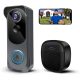 Kamep Vezeték nélküli videós kapucsengő, 1080P WiFi-s intelligens kapucsengő kamera, hangváltó, PIR mozgásérzékelés, kétirányú hang, éjjellátó, elemes, IP66, Alexa-kompatibilis