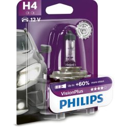   Philips Visionplus H4 fényszóró izzó, 60%-kal fényesebb, 1 db-os buborékcsomagolás-Csomgolás sérült