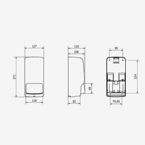 Jofel - Fali szappanadagoló, 0,85 literes folyékony szappannal újratölthető, fürdőszobai szappanadagoló, ABS ház, Azur AC81450, SAN Fumé