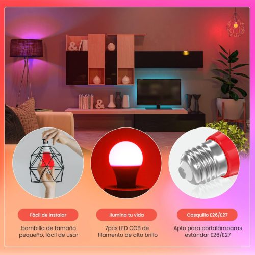 Klarlight 9W E27 színes LED izzók, 9w, A60/A19, izzólámpa, piros, E26, 720lm (4 db-os csomag)