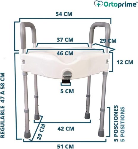 OrtoPrime WC-emelő karfával és állítható lábakkal – állítható magasságú WC-segédszék