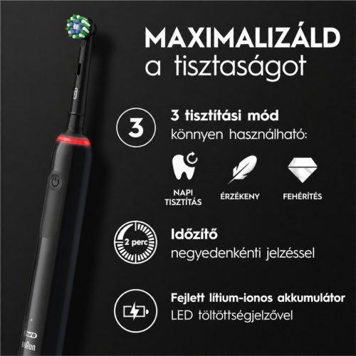 Oral-B Pro 3 Elektromos Fogkefe – Fekete Színben