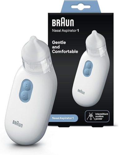 Braun Nasensauger 1 – Elektromos orrszívó, 2 szívóerő-fokozat, két méretű orrfej – baba, gyermek és újszülött számára,