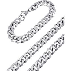   RUGGED STEEL rozsdamentes acél kubai szemű lánc és karkötő szett 10 mm széles