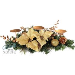   WeRChristmas díszített asztaldísz 3 oszlopú gyertyatartóval, 52 cm - krém és arany